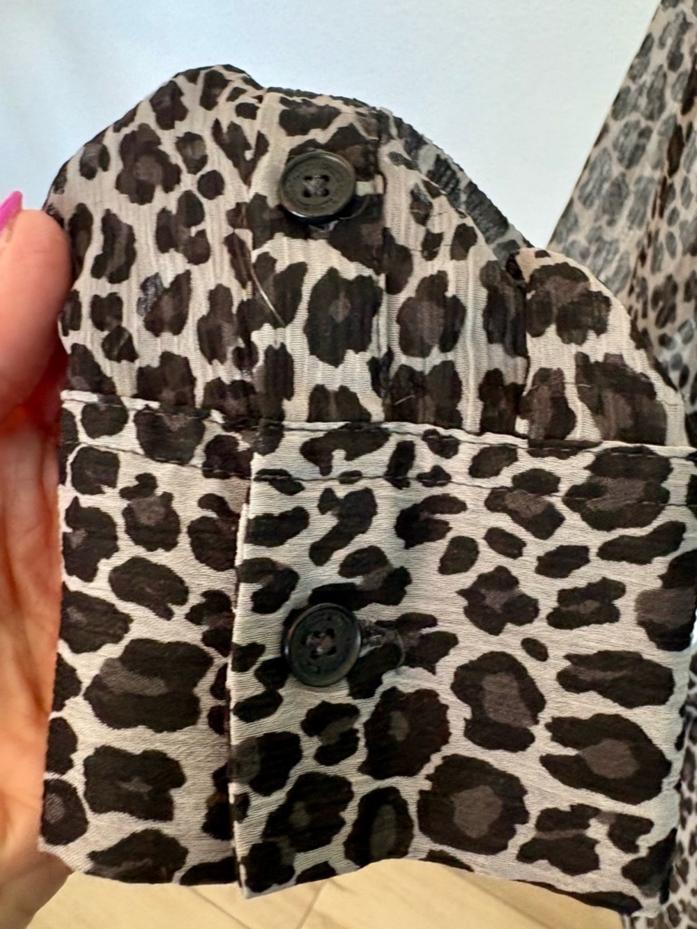 Sheer Leopard Print Button-Up Blouse by Jaclyn Smith - Black & Gray size XL - Picture 5 of 7